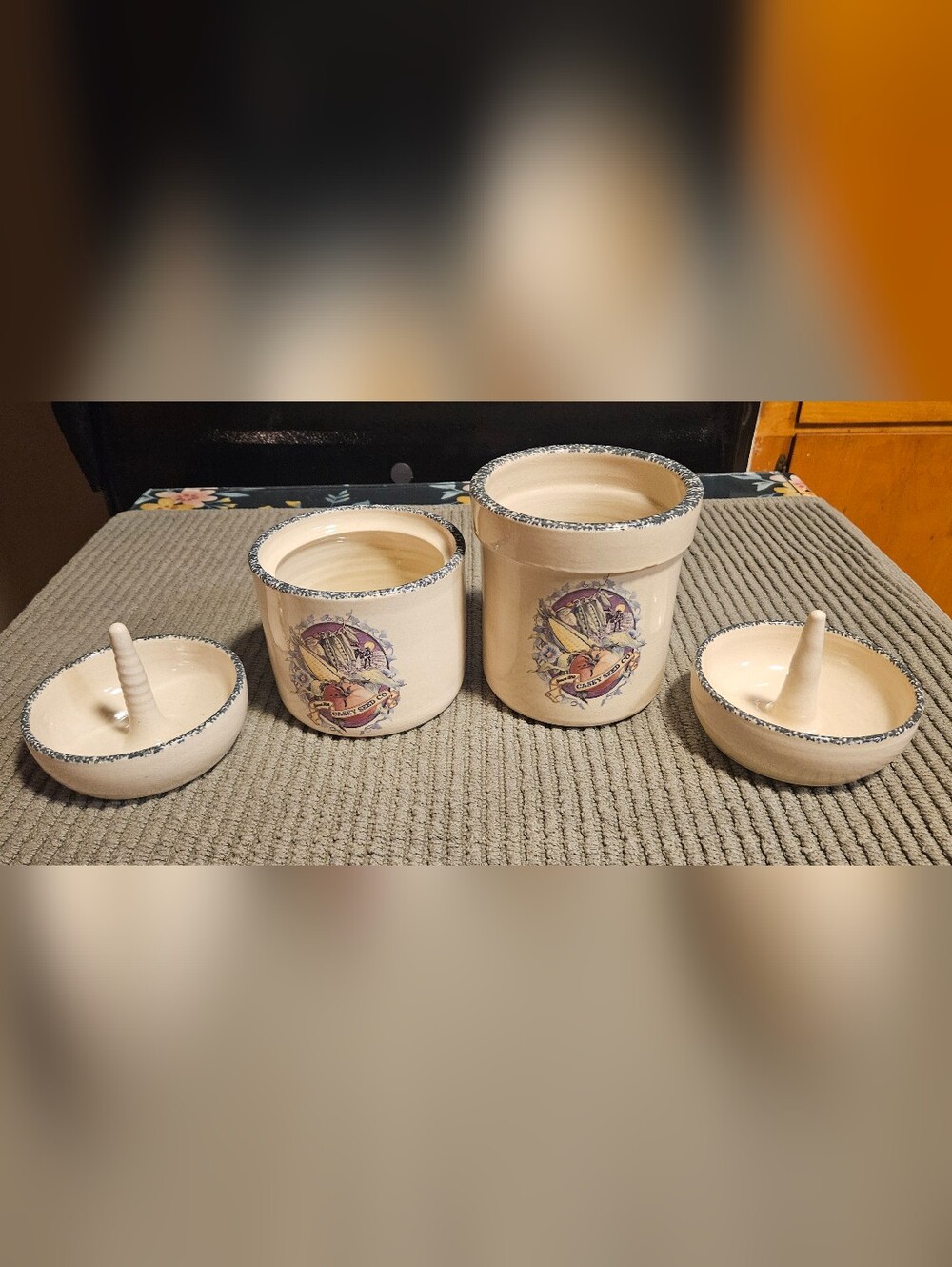 Casey Seed Co. Ceramic Crock Canisters - Cream with Speckled Rim